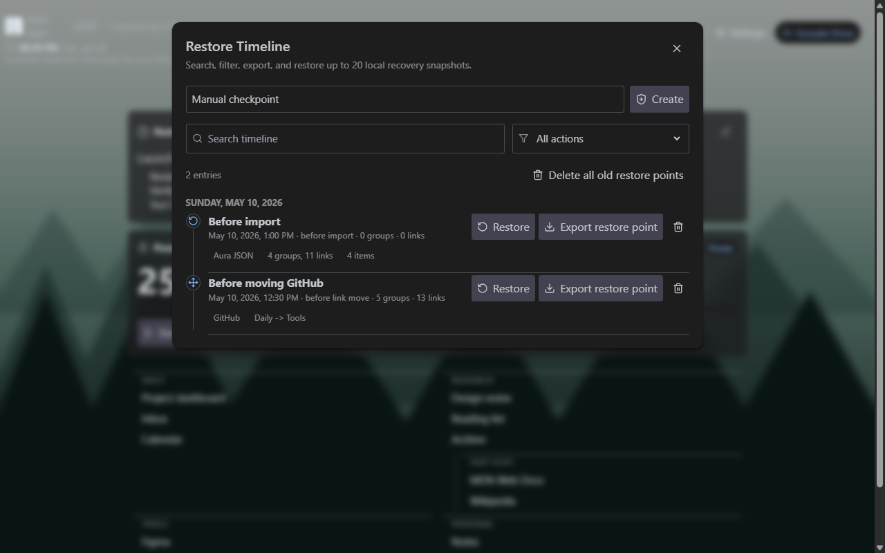 Aura Start Restore Timeline with grouped restore points