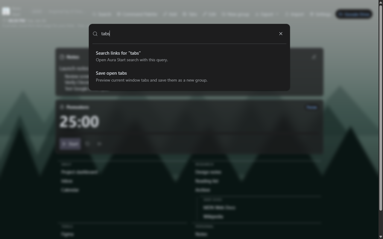 Aura Start Command Palette with fuzzy command search